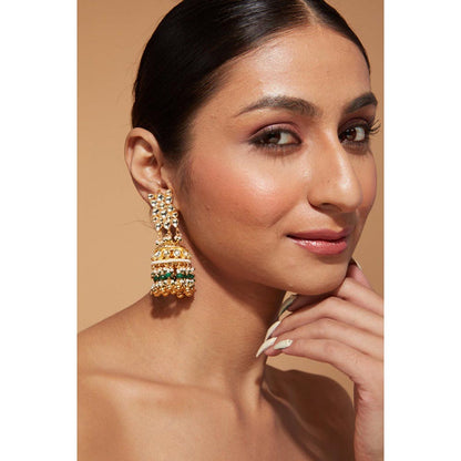 VIVINIA By Vidhi Mehra Aatman Gold Plated Green Womens Kundan Polki Earrings