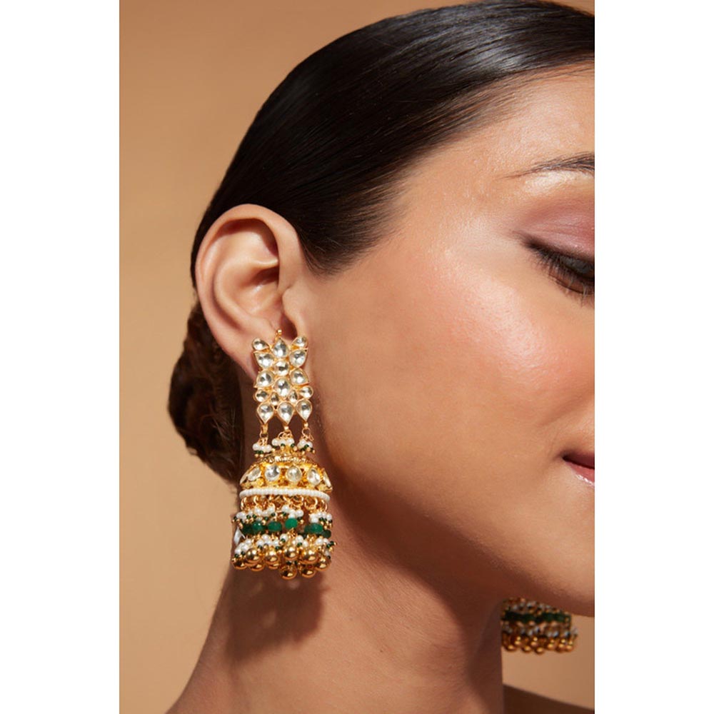 VIVINIA By Vidhi Mehra Aatman Gold Plated Green Womens Kundan Polki Earrings