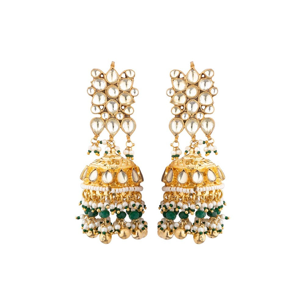 VIVINIA By Vidhi Mehra Aatman Gold Plated Green Womens Kundan Polki Earrings