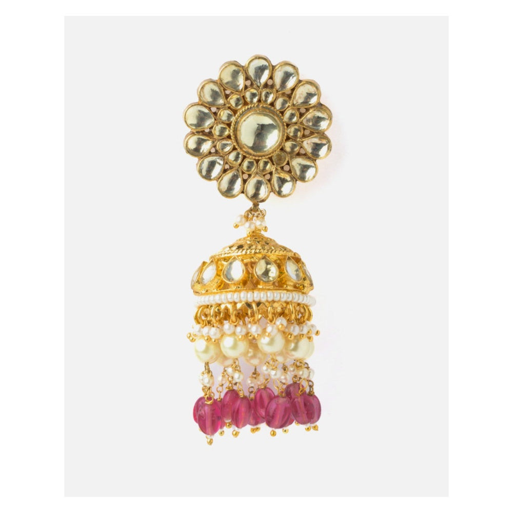 VIVINIA By Vidhi Mehra Gold Plated Pink Womens Jhumka Earrings