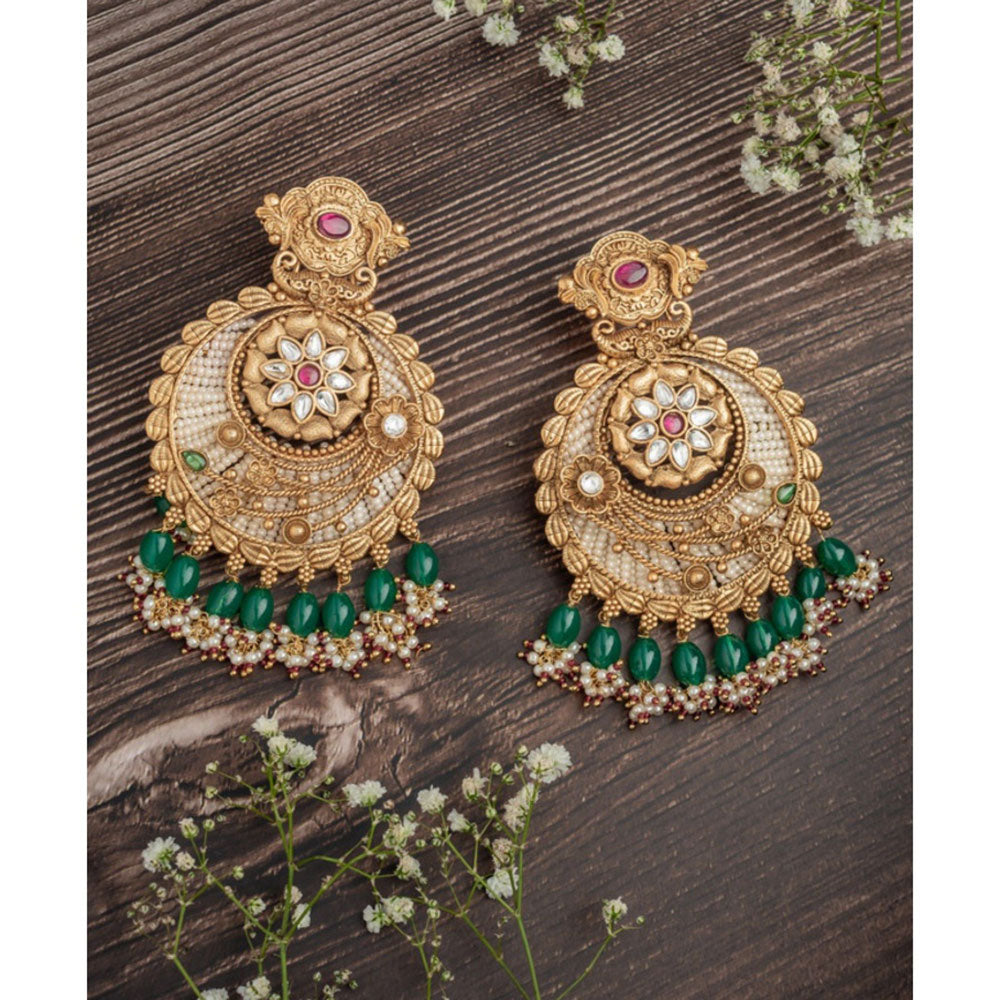 VIVINIA By Vidhi Mehra Isvaraah 2.0 Gold Plated Green Womens Drop Earrings