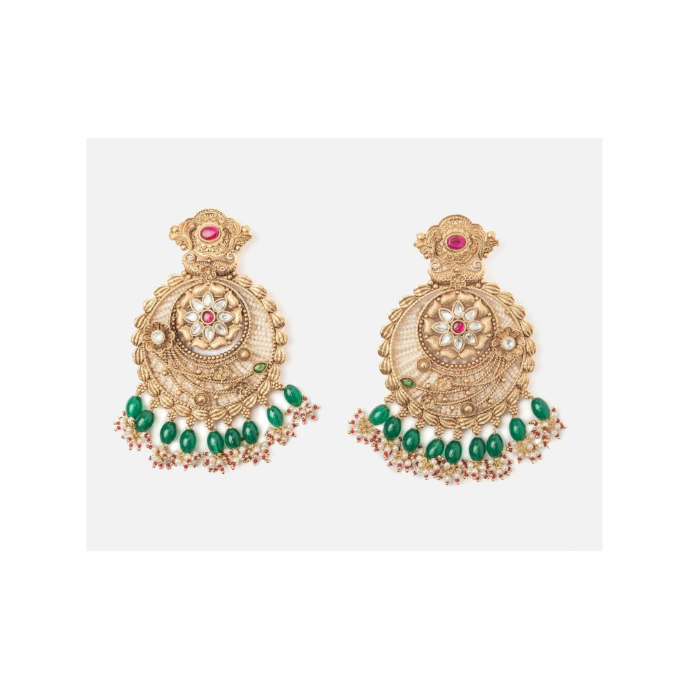 VIVINIA By Vidhi Mehra Isvaraah 2.0 Gold Plated Green Womens Drop Earrings