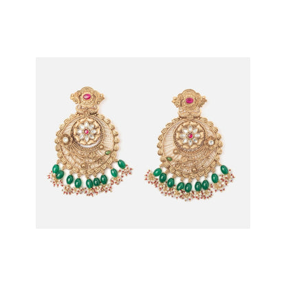 VIVINIA By Vidhi Mehra Isvaraah 2.0 Gold Plated Green Womens Drop Earrings