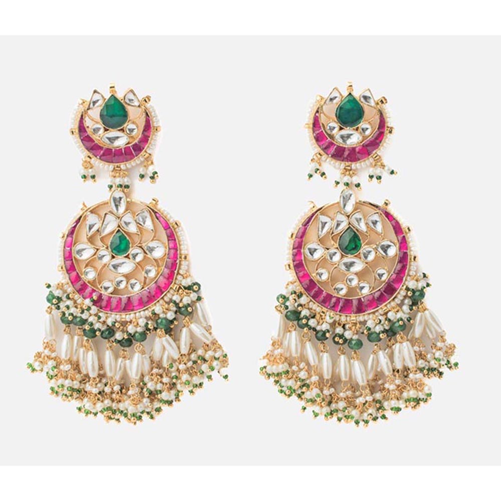 VIVINIA By Vidhi Mehra Morpankh Gold Plated Multicolored Womens Kundan Polki Earrings