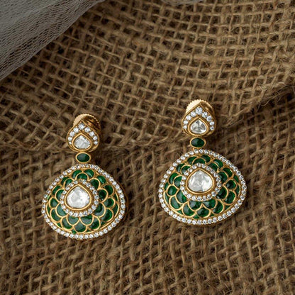 VIVINIA By Vidhi Mehra Gold Plated Green Womens Synthetic Stone Earrings