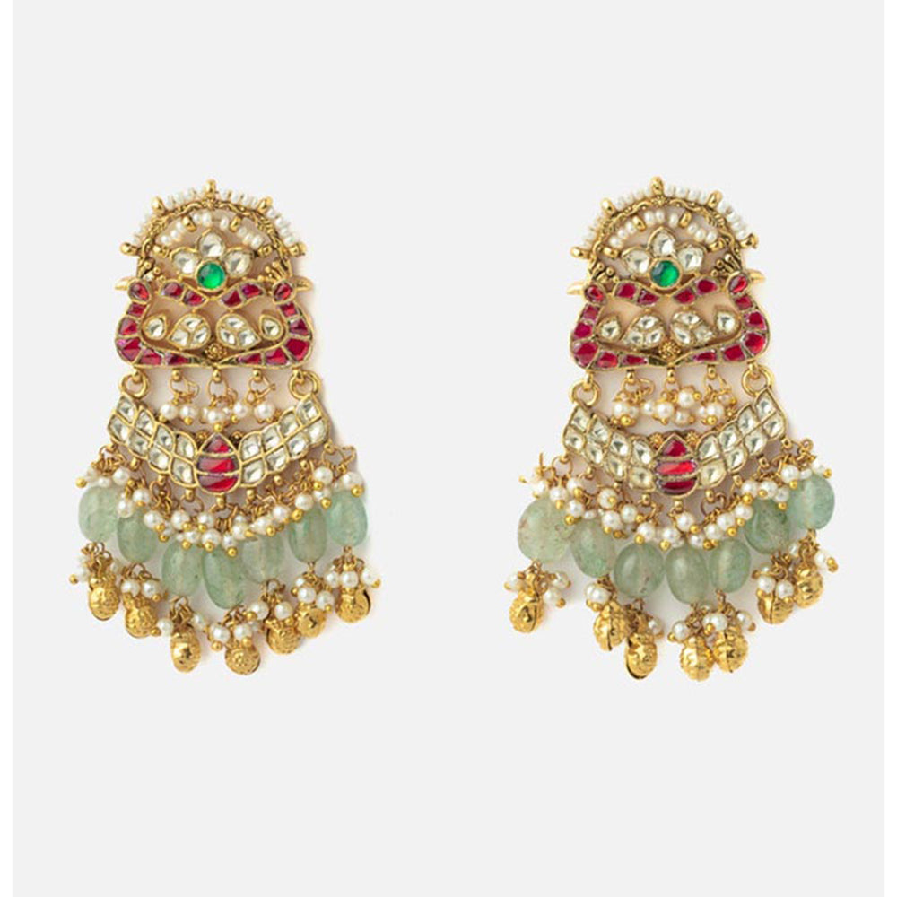 VIVINIA By Vidhi Mehra Gold Plated Green Womens Synthetic Stone Earrings
