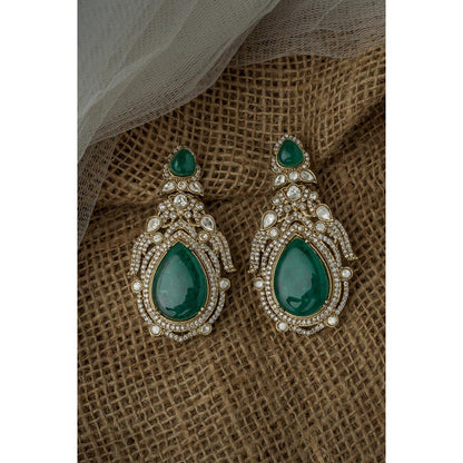 VIVINIA By Vidhi Mehra Gold Plated Green Womens Synthetic Stone Earrings