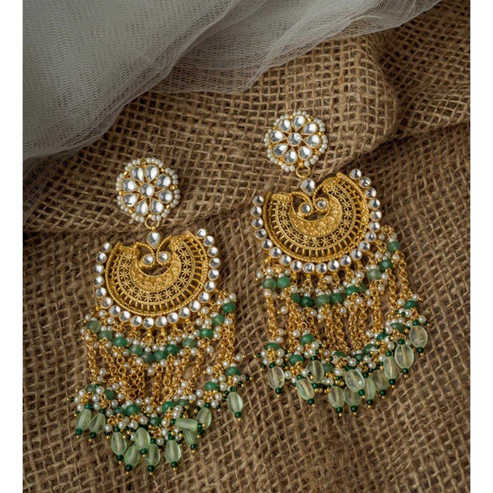 VIVINIA By Vidhi Mehra Gold Plated Green Womens Synthetic Stone Earrings