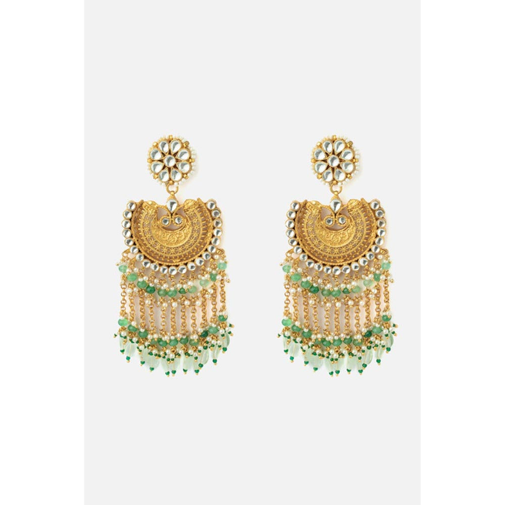 VIVINIA By Vidhi Mehra Gold Plated Green Womens Synthetic Stone Earrings