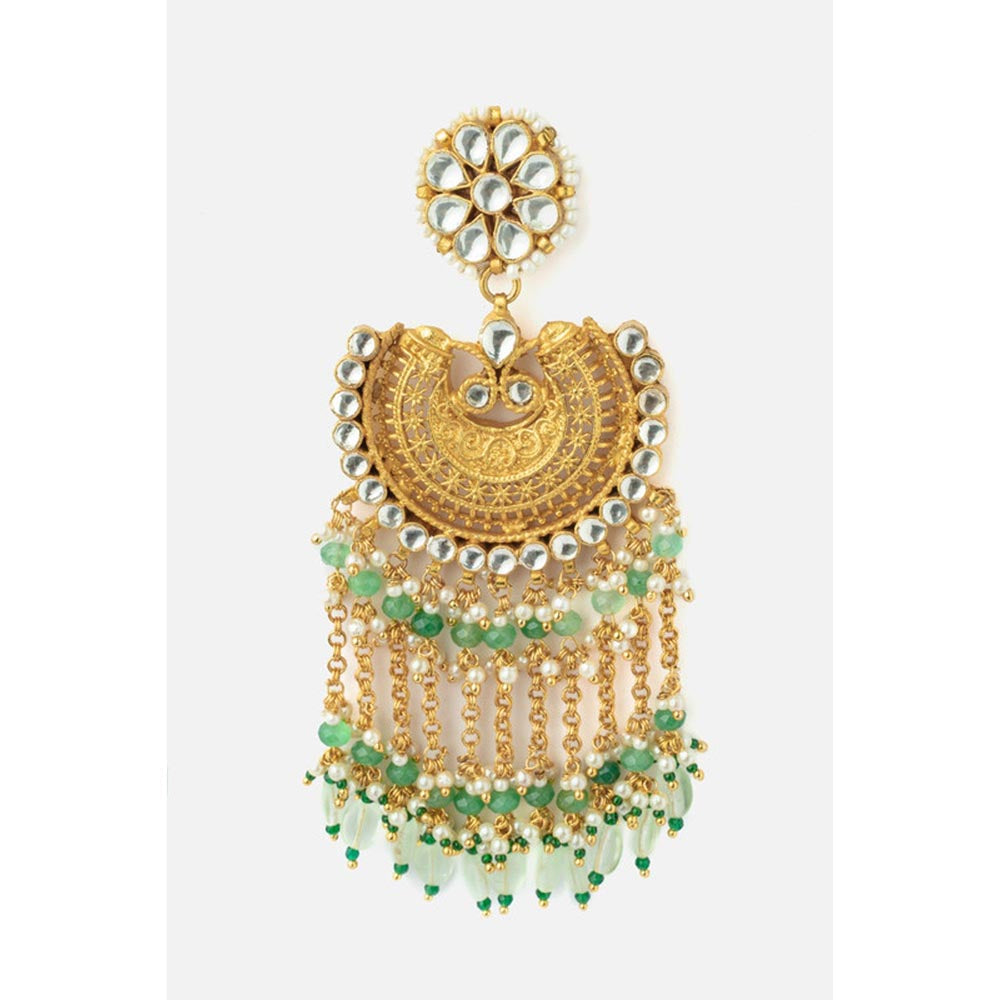 VIVINIA By Vidhi Mehra Gold Plated Green Womens Synthetic Stone Earrings