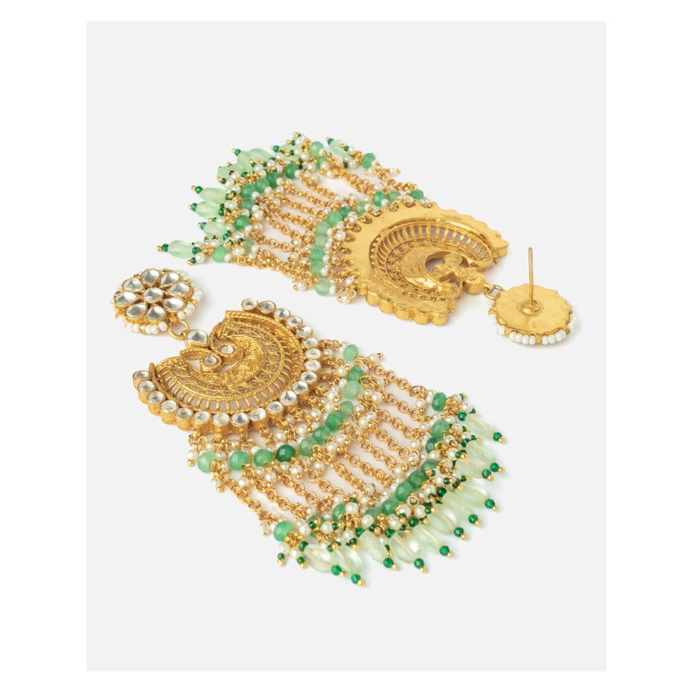VIVINIA By Vidhi Mehra Gold Plated Green Womens Synthetic Stone Earrings