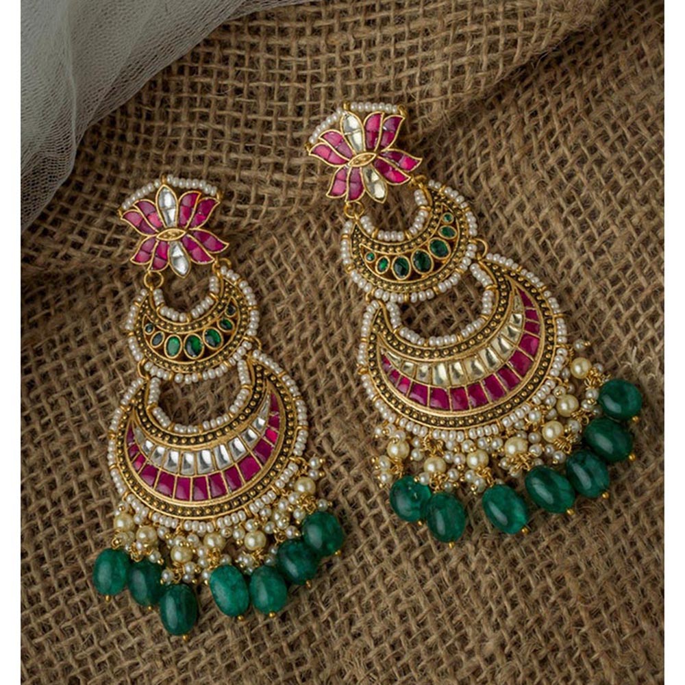 VIVINIA By Vidhi Mehra Gold Plated Green Womens Synthetic Stone Earrings