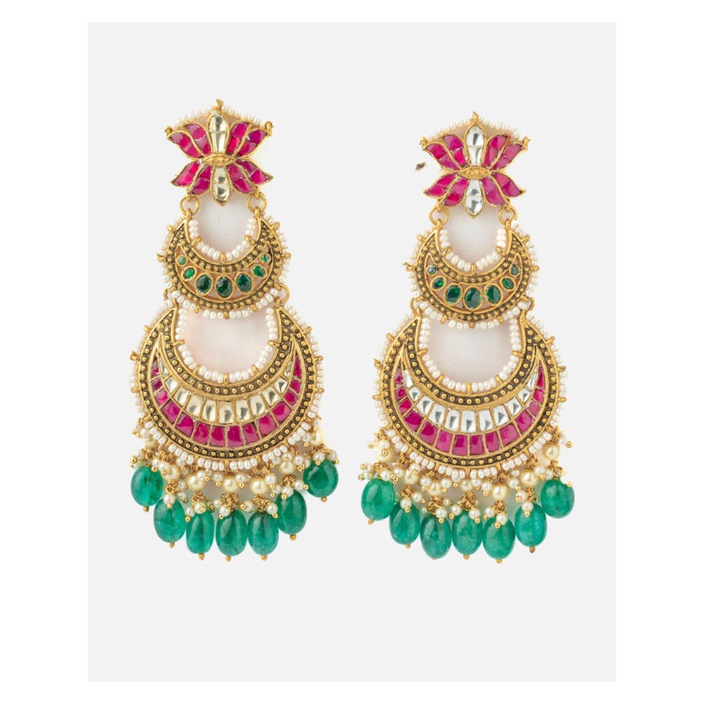 VIVINIA By Vidhi Mehra Gold Plated Green Womens Synthetic Stone Earrings