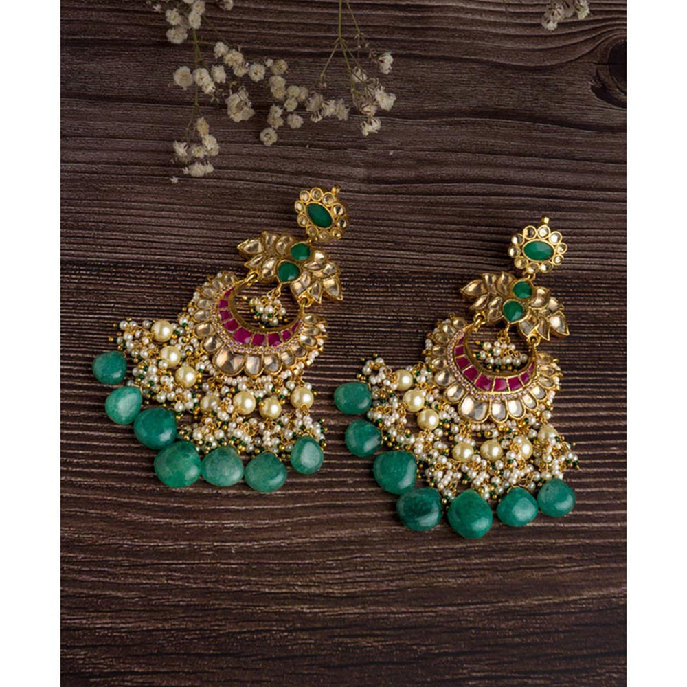 VIVINIA By Vidhi Mehra Gold Plated Green Womens Dangler Earrings