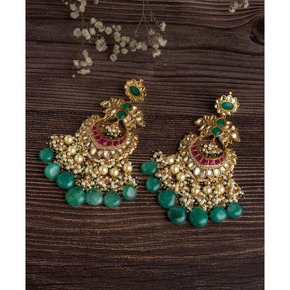 VIVINIA By Vidhi Mehra Gold Plated Green Womens Dangler Earrings