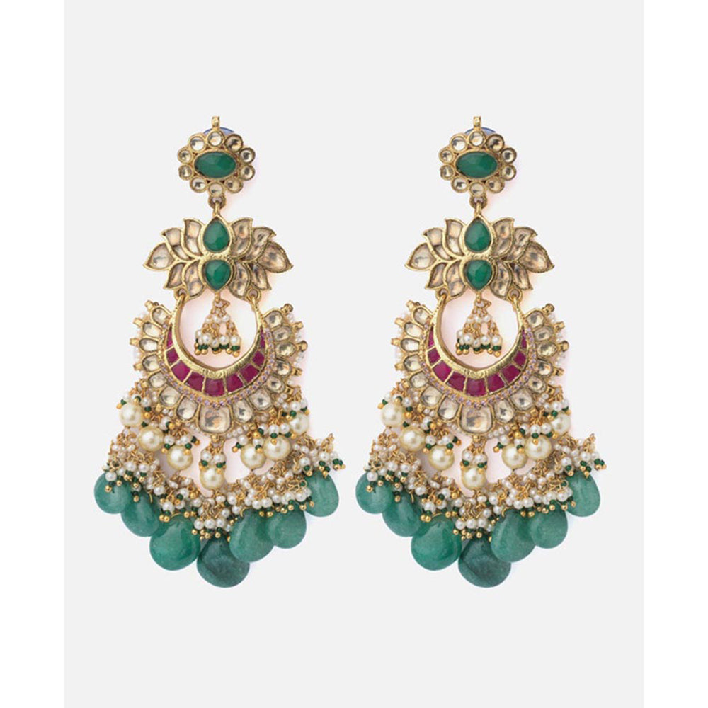 VIVINIA By Vidhi Mehra Gold Plated Green Womens Dangler Earrings