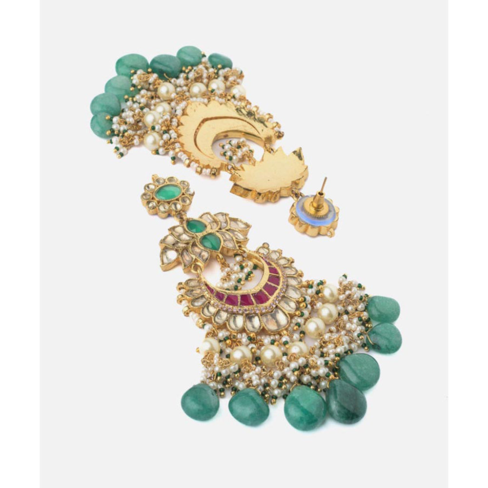 VIVINIA By Vidhi Mehra Gold Plated Green Womens Dangler Earrings