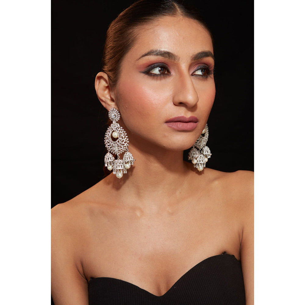 VIVINIA By Vidhi Mehra Zia Silver Plated Womens Zircon Earrings