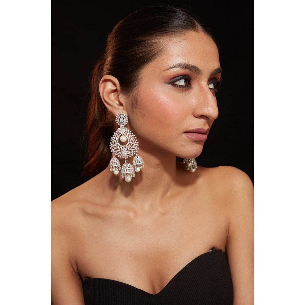VIVINIA By Vidhi Mehra Zia Silver Plated Womens Zircon Earrings