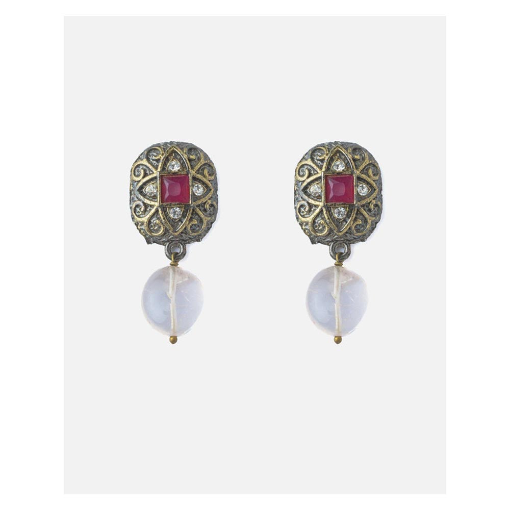 VIVINIA By Vidhi Mehra Silver Plated Red Womens Drop Earrings