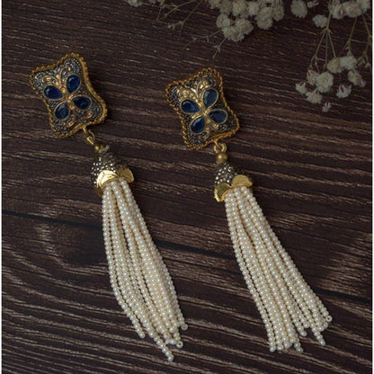VIVINIA By Vidhi Mehra Gold Plated Blue Womens Tassel Earrings
