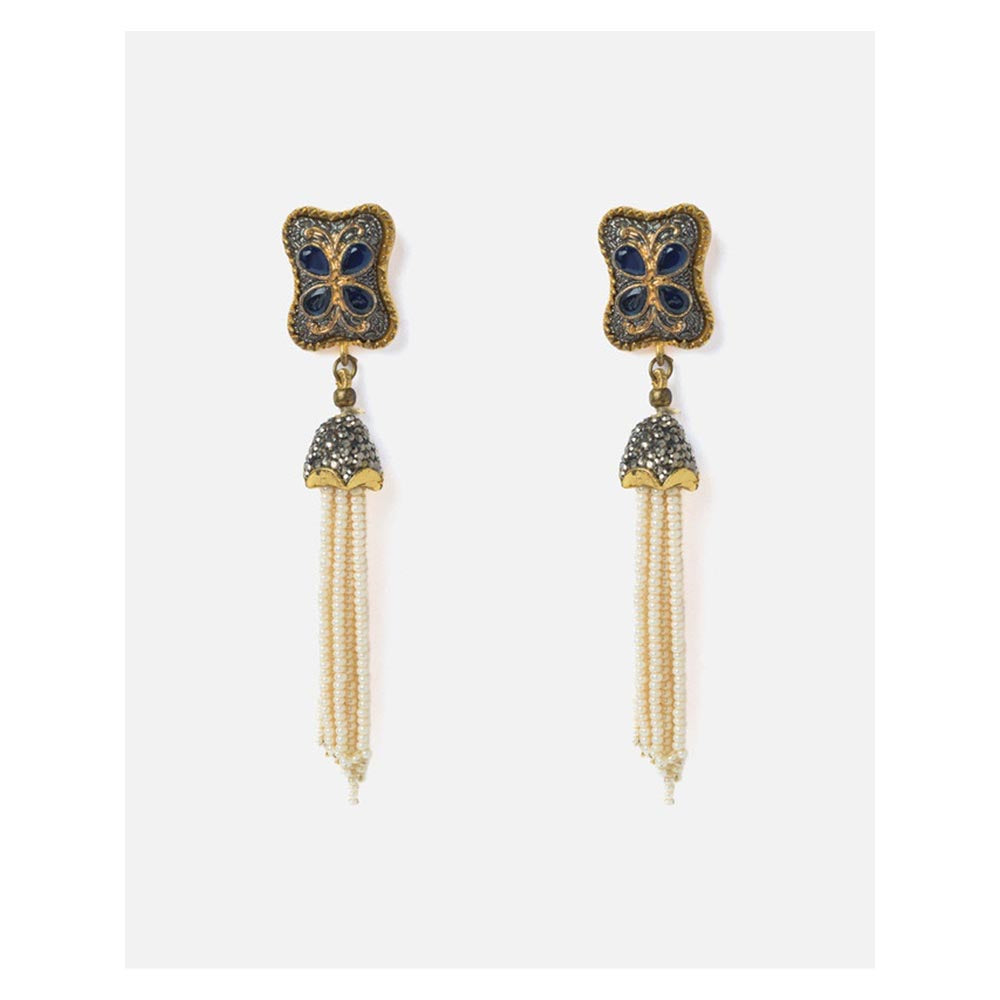 VIVINIA By Vidhi Mehra Gold Plated Blue Womens Tassel Earrings