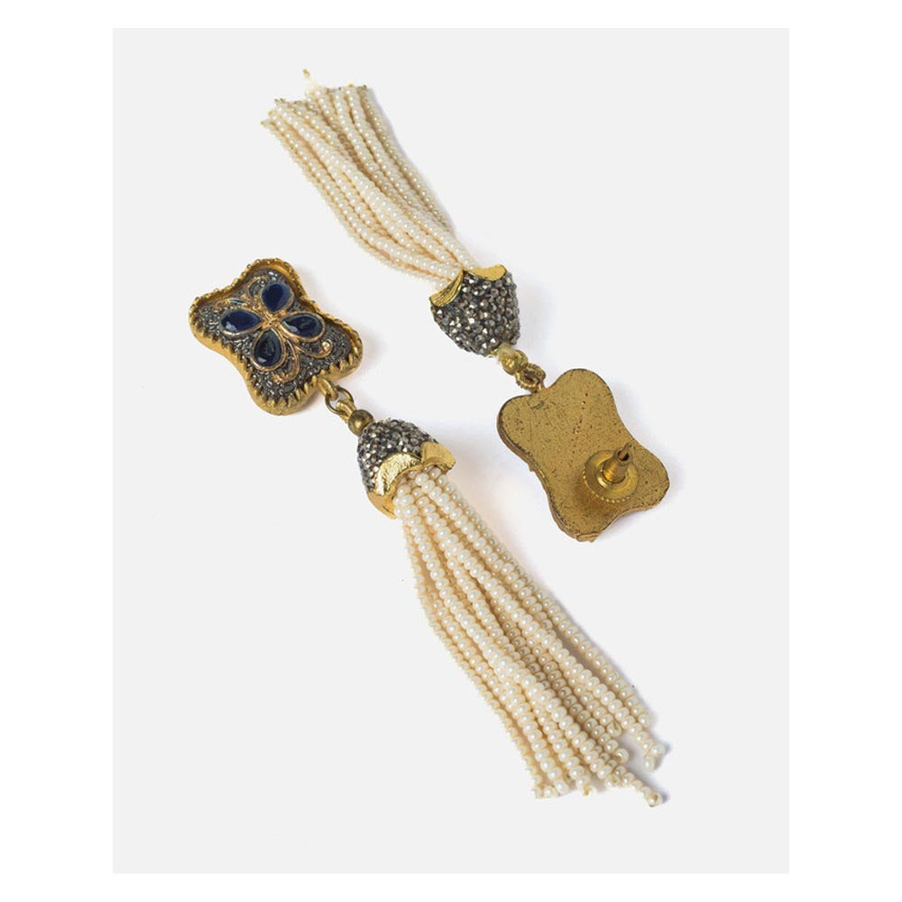 VIVINIA By Vidhi Mehra Gold Plated Blue Womens Tassel Earrings