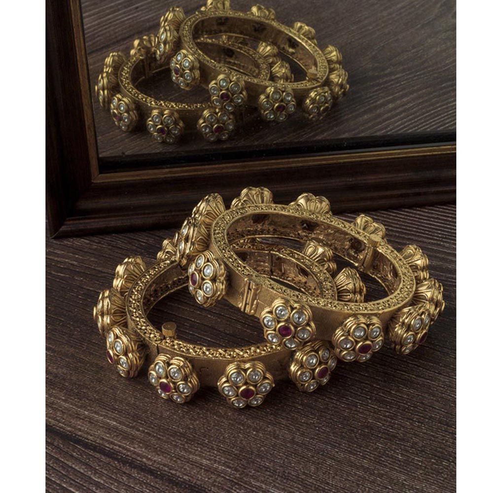 VIVINIA By Vidhi Mehra Gold Plated Red Temple Womens Bangles