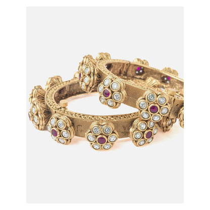VIVINIA By Vidhi Mehra Gold Plated Red Temple Womens Bangles