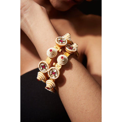 VIVINIA By Vidhi Mehra Gold Plated Red Kundan Polki Womens Bangles