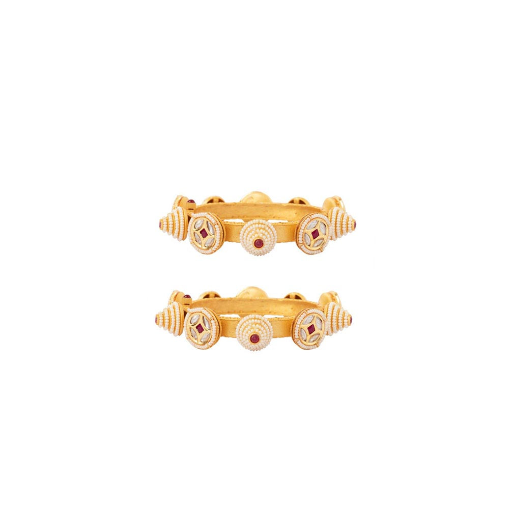 VIVINIA By Vidhi Mehra Gold Plated Red Kundan Polki Womens Bangles