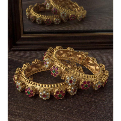 VIVINIA By Vidhi Mehra Gold Plated Red Synthetic Stone Womens Bangles