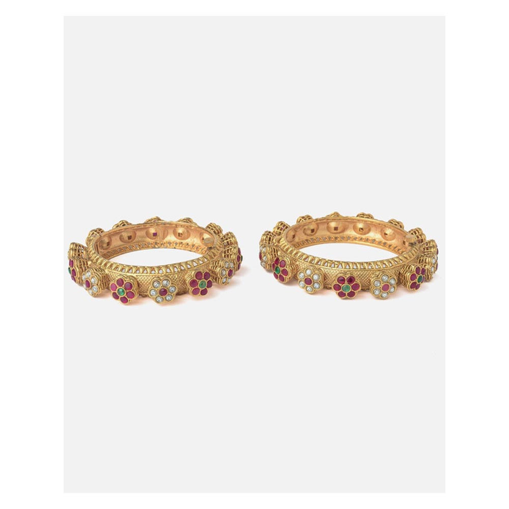 VIVINIA By Vidhi Mehra Gold Plated Red Synthetic Stone Womens Bangles