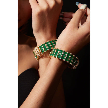 VIVINIA By Vidhi Mehra Gold Plated Green Womens Kundan Polki Bangles