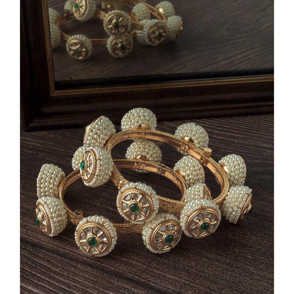 VIVINIA By Vidhi Mehra Gold Plated Green Beads Womens Bangles