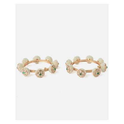 VIVINIA By Vidhi Mehra Gold Plated Green Beads Womens Bangles