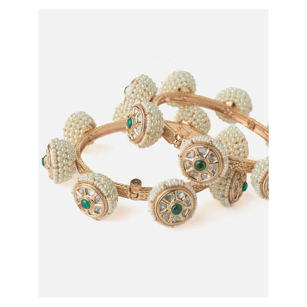 VIVINIA By Vidhi Mehra Gold Plated Green Beads Womens Bangles