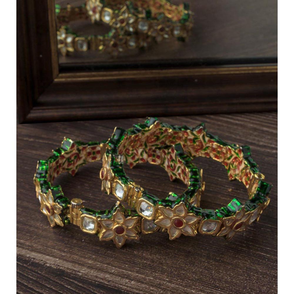 VIVINIA By Vidhi Mehra Gold Plated Red Kundan Polki Womens Bangles