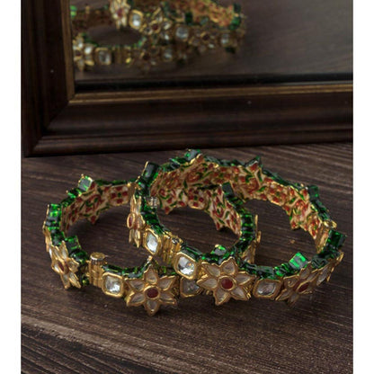 VIVINIA By Vidhi Mehra Gold Plated Red Kundan Polki Womens Bangles