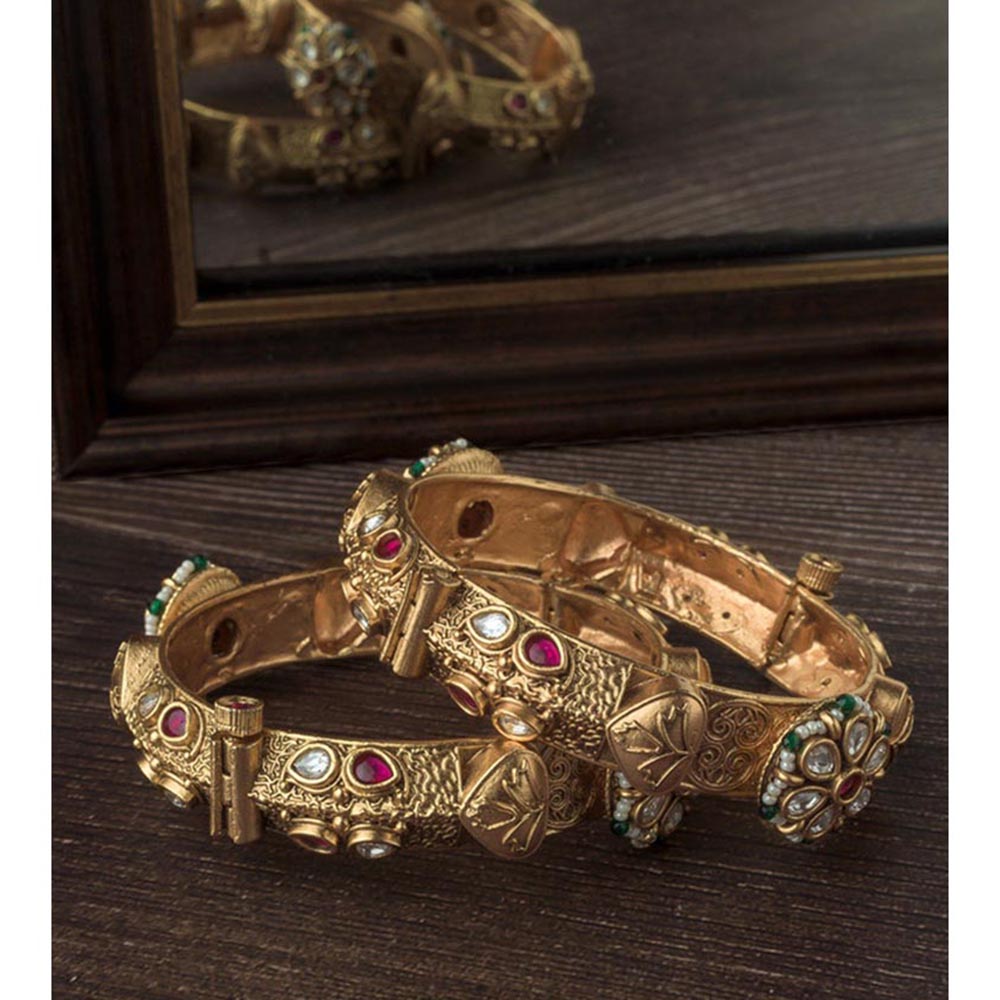 VIVINIA By Vidhi Mehra Gold Plated Red Temple Womens Bangles
