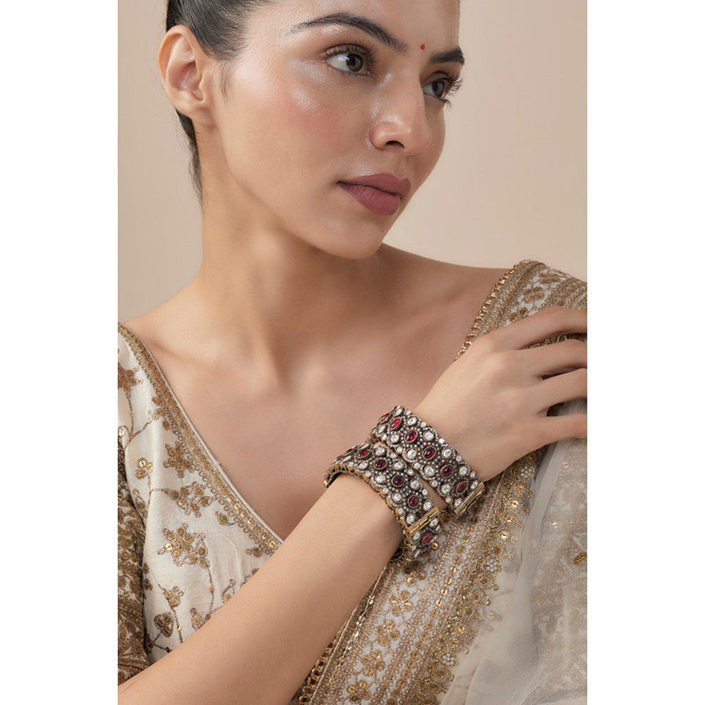VIVINIA By Vidhi Mehra Florence Gold Plated Red Womens Kundan Polki Bangles