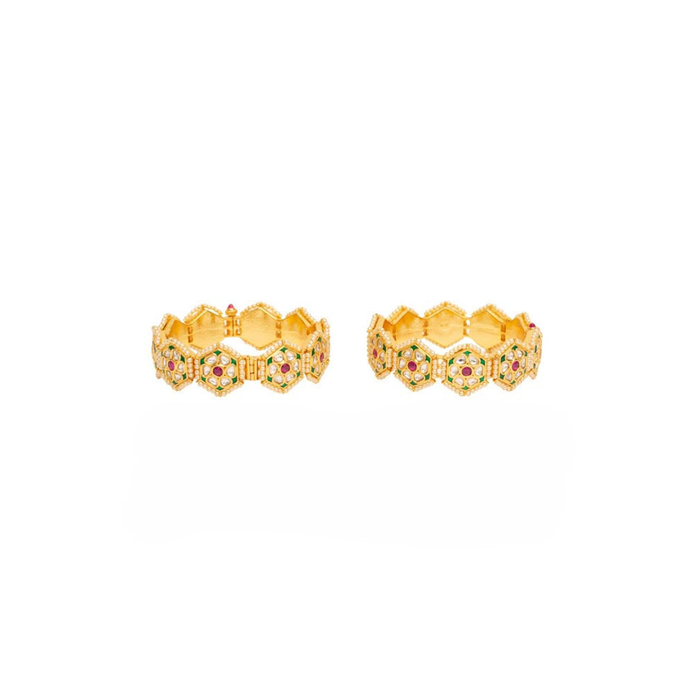 VIVINIA By Vidhi Mehra Gold Plated Red Synthetic Stone Womens Bangles