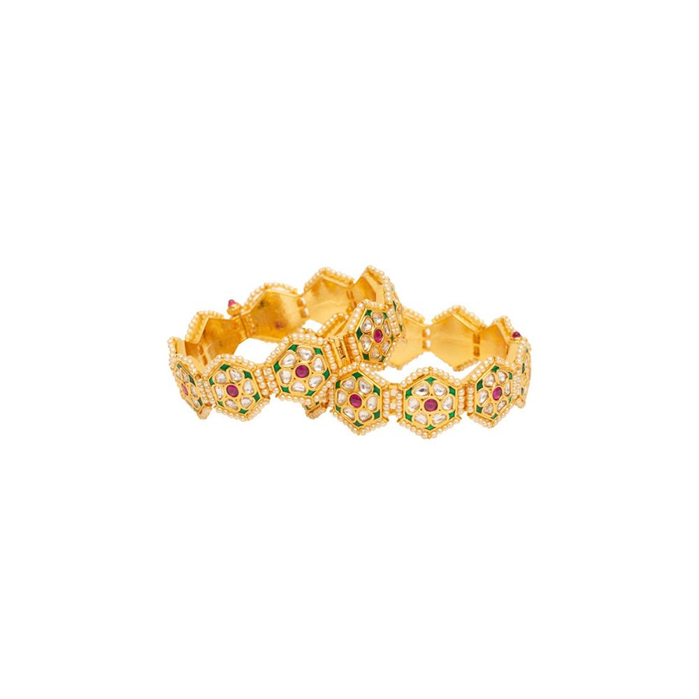 VIVINIA By Vidhi Mehra Gold Plated Red Synthetic Stone Womens Bangles