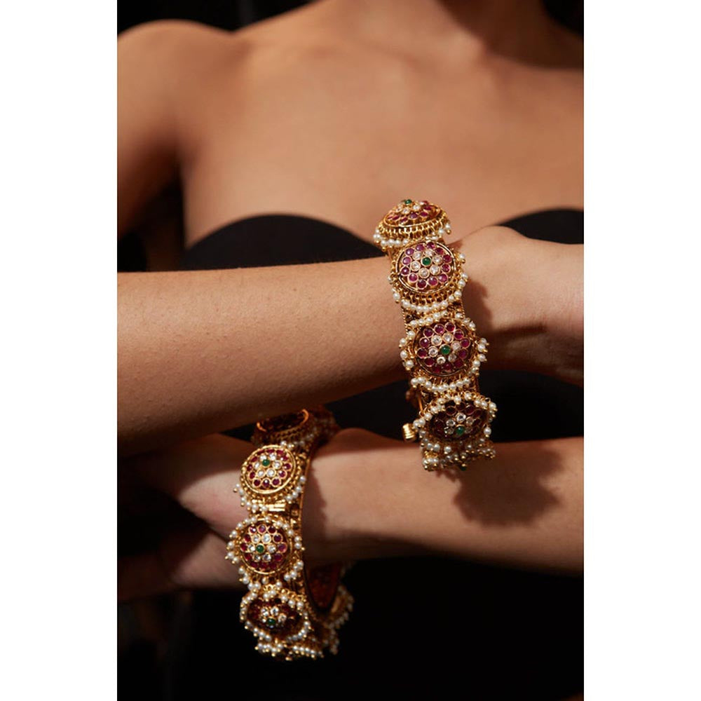 VIVINIA By Vidhi Mehra Gold Plated Pink Womens Kundan Polki Bangles