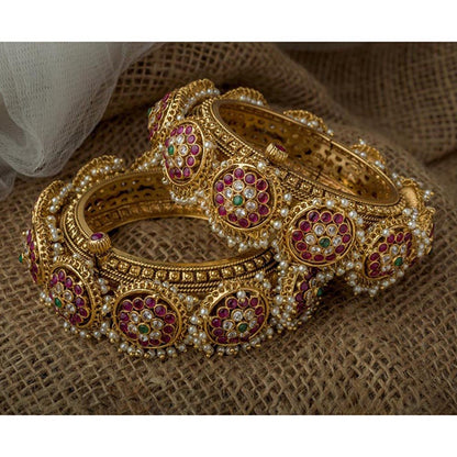 VIVINIA By Vidhi Mehra Gold Plated Pink Womens Kundan Polki Bangles