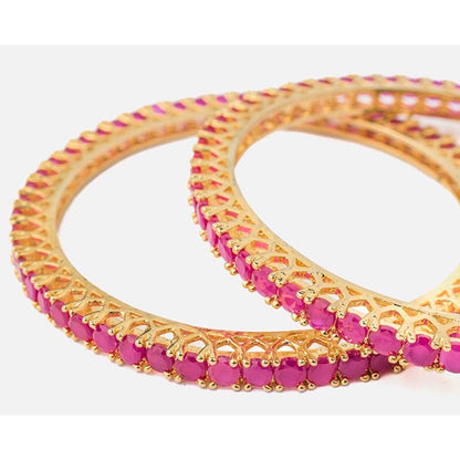 VIVINIA By Vidhi Mehra Zia Gold Plated Pink Womens Zircon Bangles