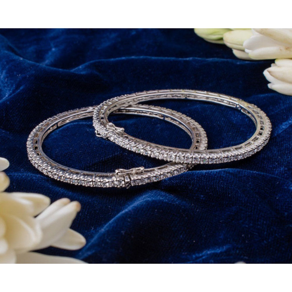 VIVINIA By Vidhi Mehra Zia Silver Plated White Womens Zircon Bangles