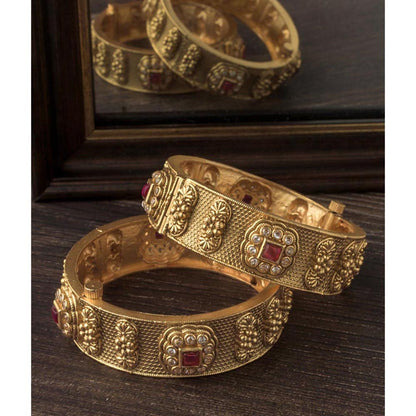 VIVINIA By Vidhi Mehra Gold Plated Red Temple Womens Bangles