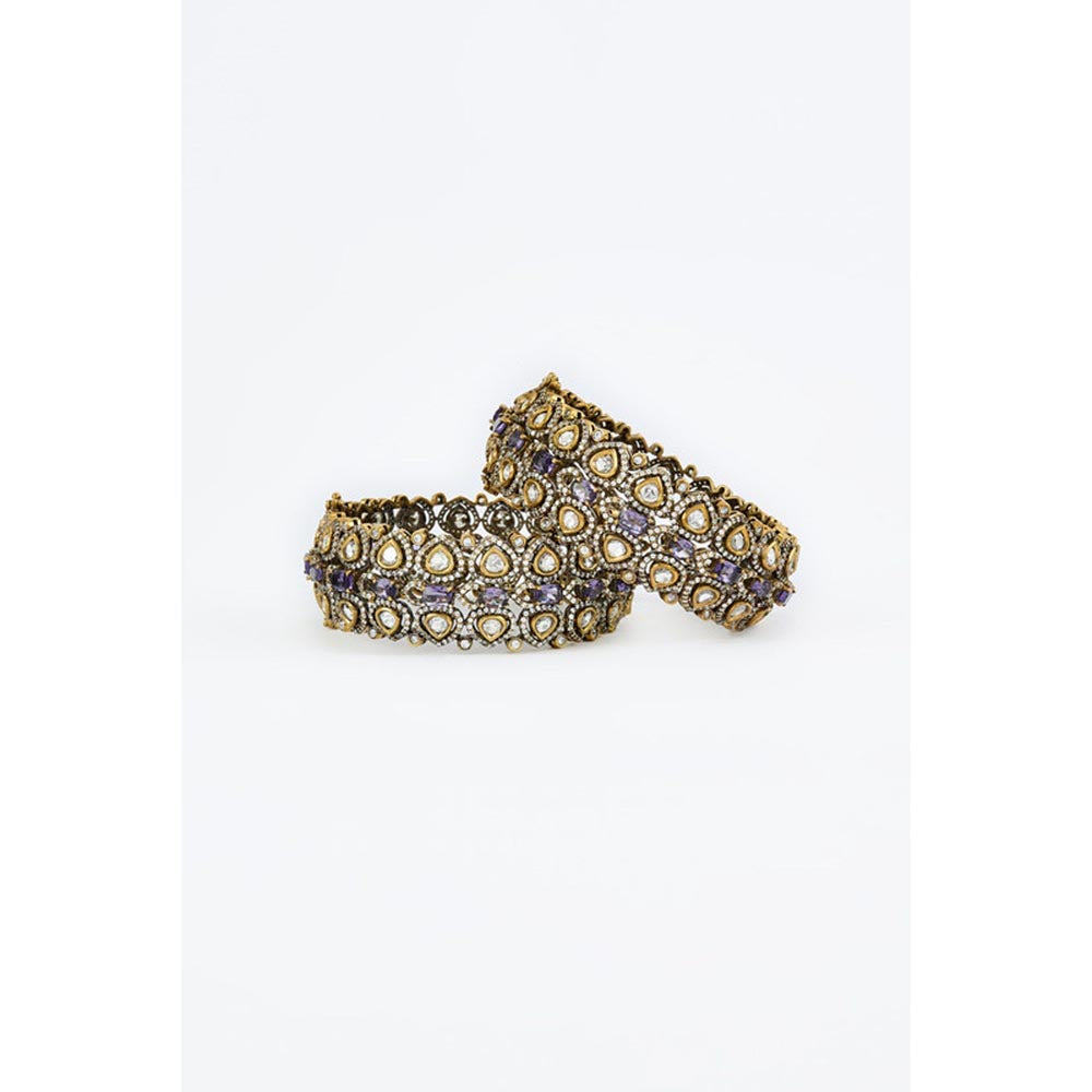 VIVINIA By Vidhi Mehra Florence Gold Plated Purple Womens Kundan Polki Bangles