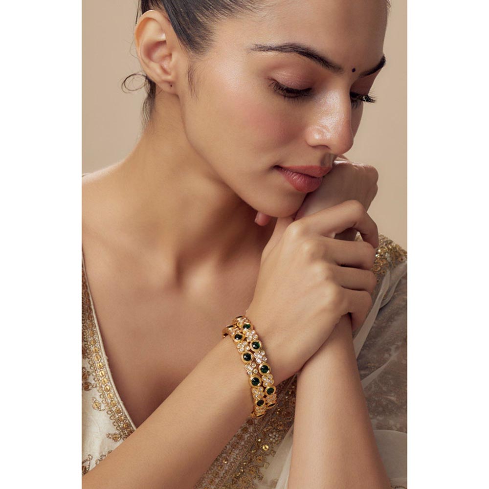 VIVINIA By Vidhi Mehra Saadgi Gold Plated Green Womens Kundan Polki Bangles
